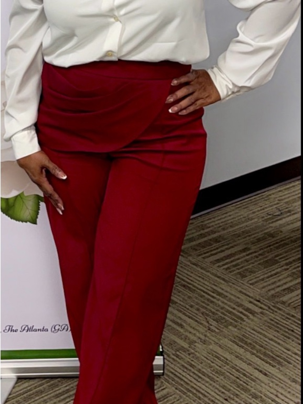 Draped High-Waist Wide-Leg Pants in Deep Red